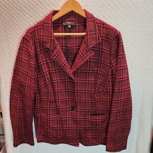 VTG Talbots Wool Blazer 16w Black Red Plaid Tartan Classic Office